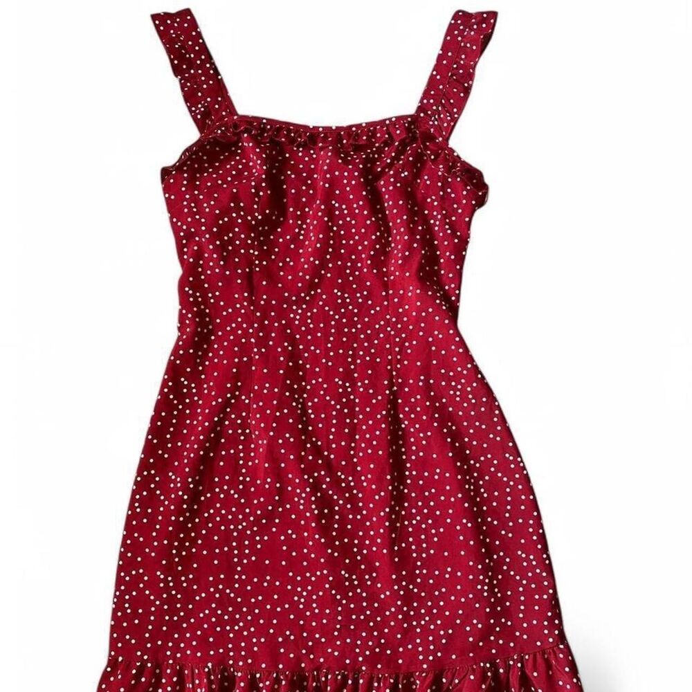 Red and White Polka Dot Ruffle Strap Mini Dress Small